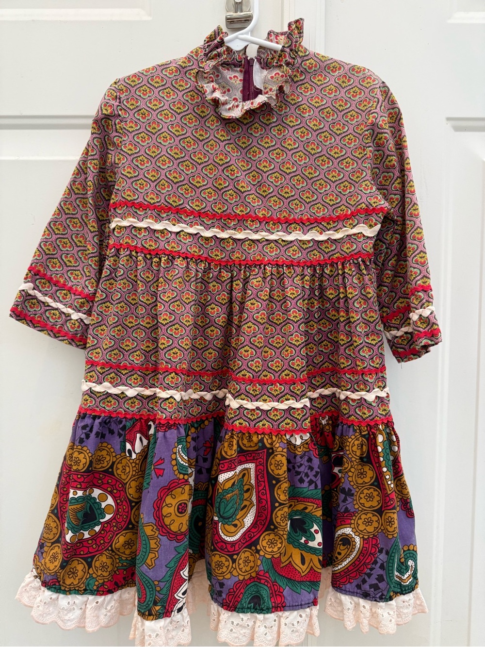 Helen Lee Paisley Floral Peasant Design Girls Dress Sz 7 Vintage 60s Pattern